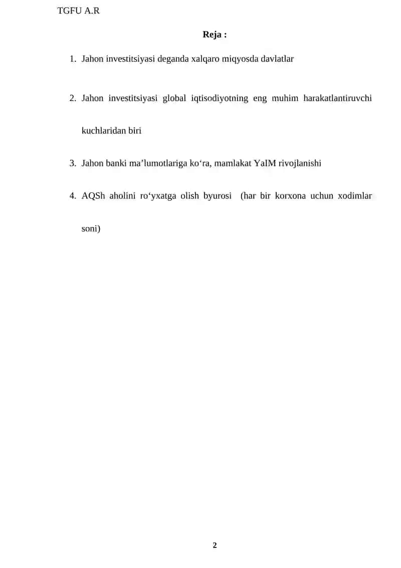 Jahon investitsiyasi bozorining amerika sigmenti 2