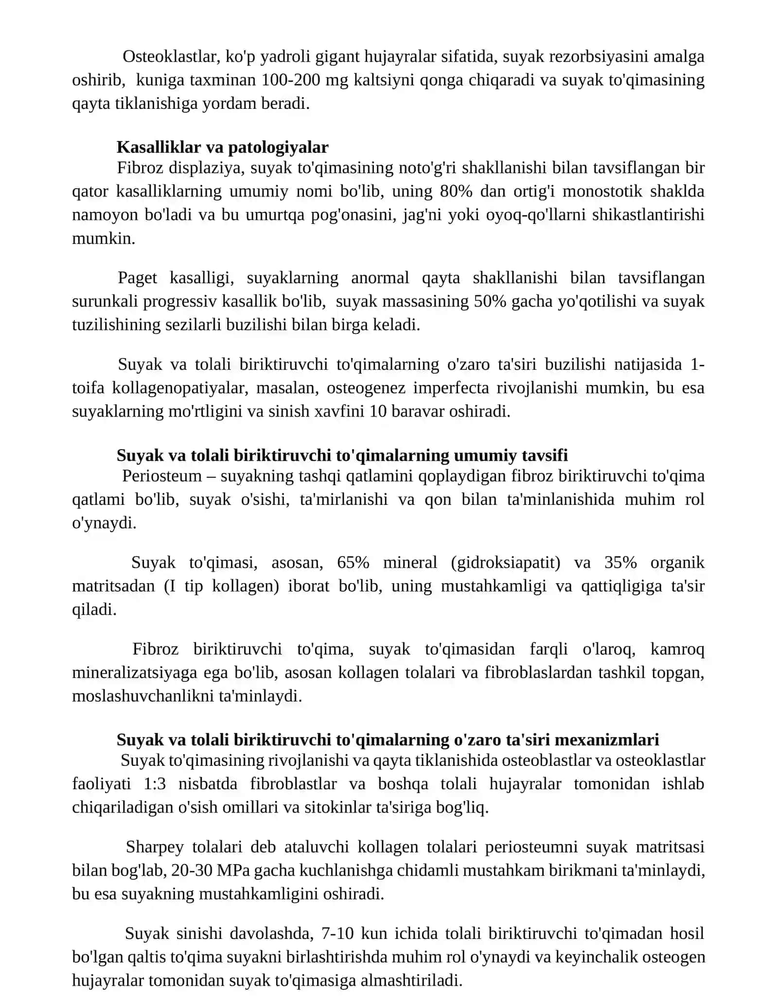 Suyak va tolali biriktiruvchi to'qimalararo o'zaro ta'sir 2