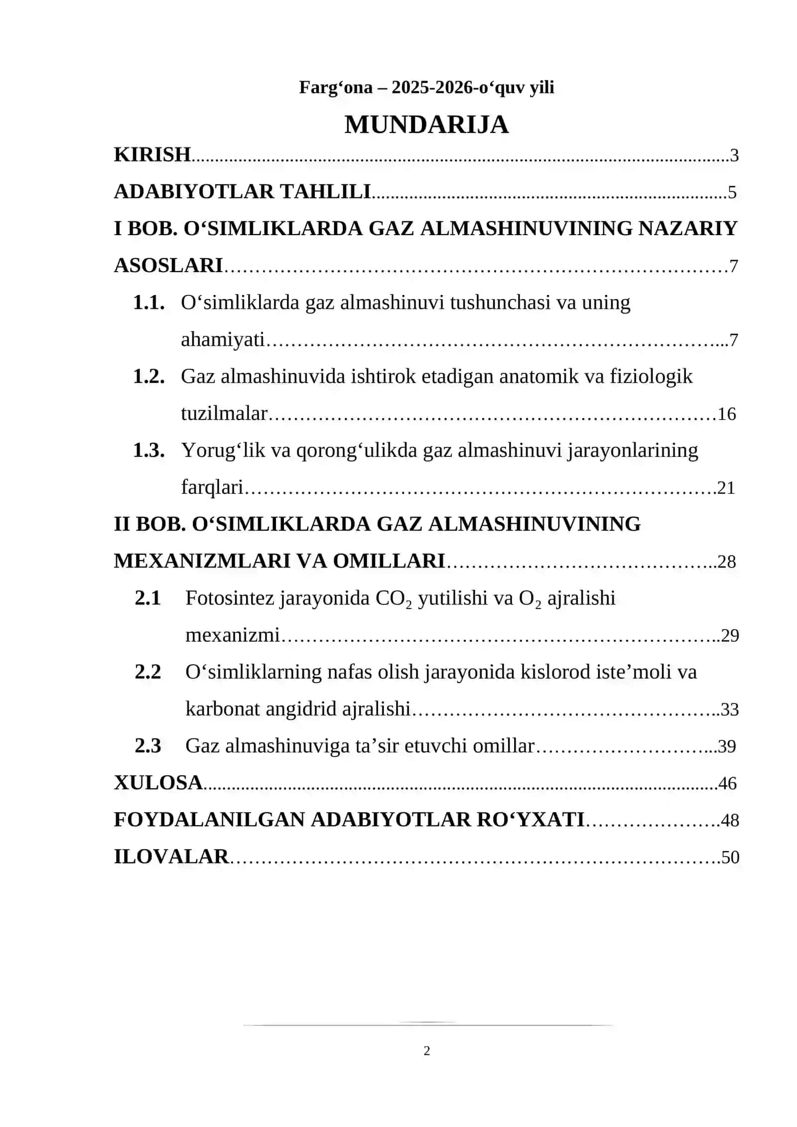 O‘simliklar fiziologiyasi KURS ISHI 2