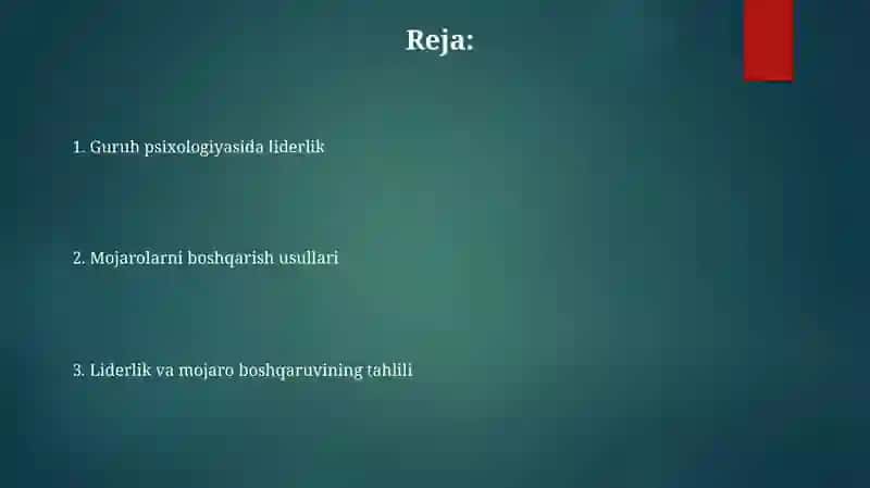 Guruh psixologiyasida yetakchilik va konfliktlarni boshqarish usullarini tahlil qilish 2