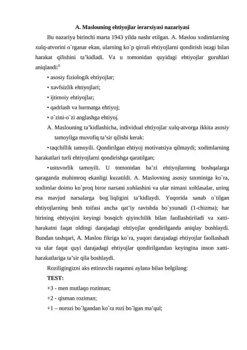 Maslouning ehtiyojlar ierarxiyasi nazariyasi 2