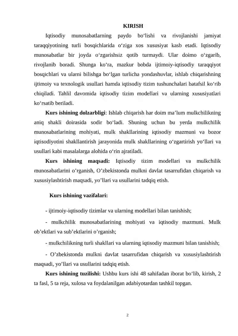 Iqtisodiy tizim modellari va mulkchilik munosabatlari 2