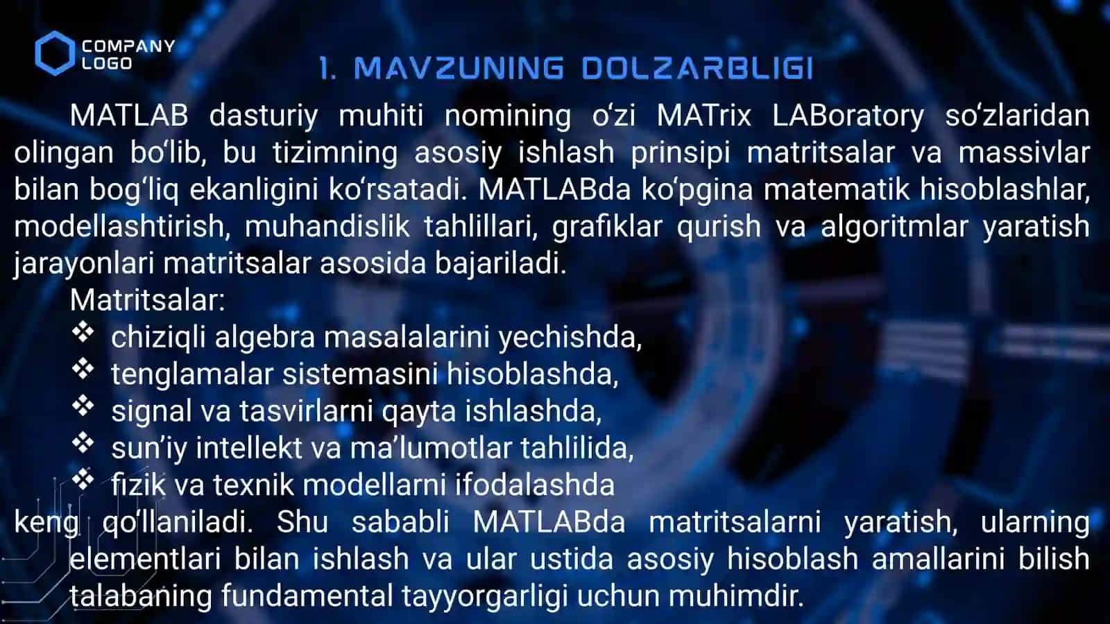 Matritsalar va matritsali hisoblash jarayonlari 2