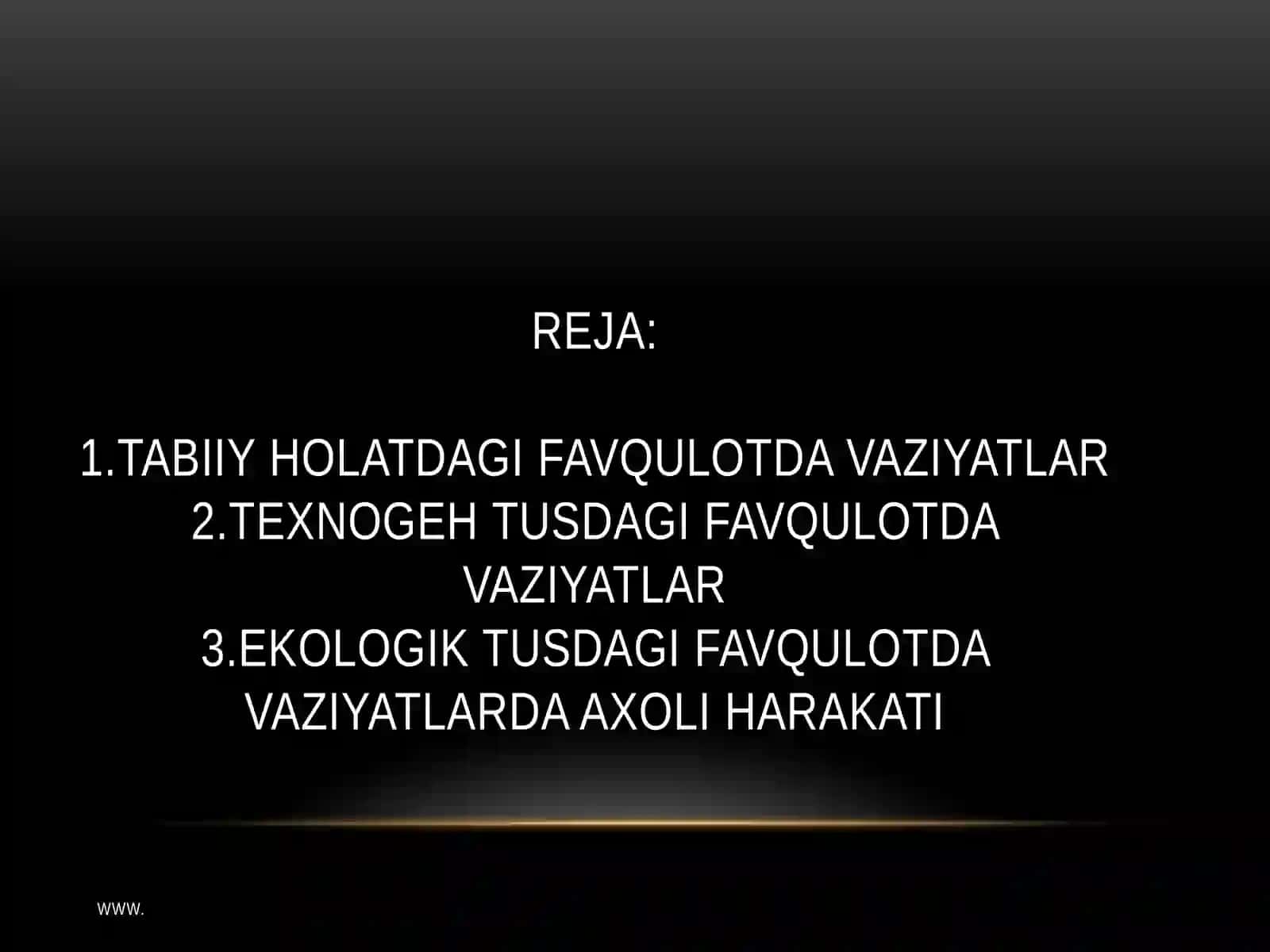 TABIIY, TEHNOGEN VAEKOLOGIKTUSDAGIFAVQULODDAVAZIYATLARDAAHOLI HARAKATI 2