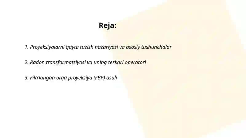 Proyeksiyalarni qayta tuzish usuli 2