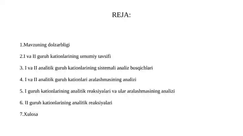 I va II analitik guruh kationlarining umumiy tavsifi va guruh reagent ta’siri 2