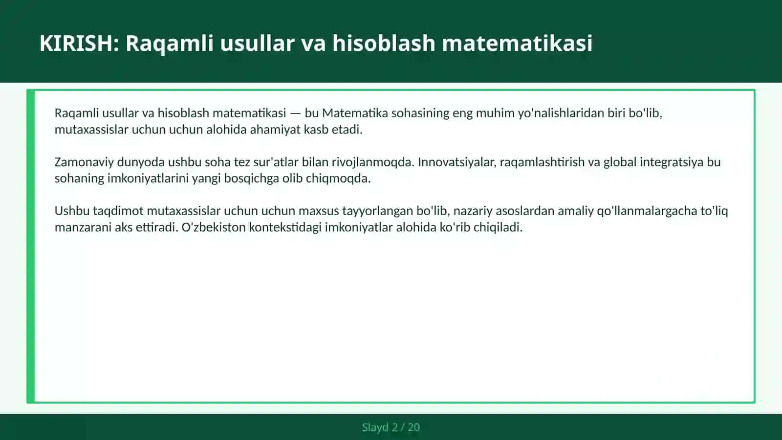 RAQAMLI USULLAR VA HISOBLASH MATEMATIKASI 2