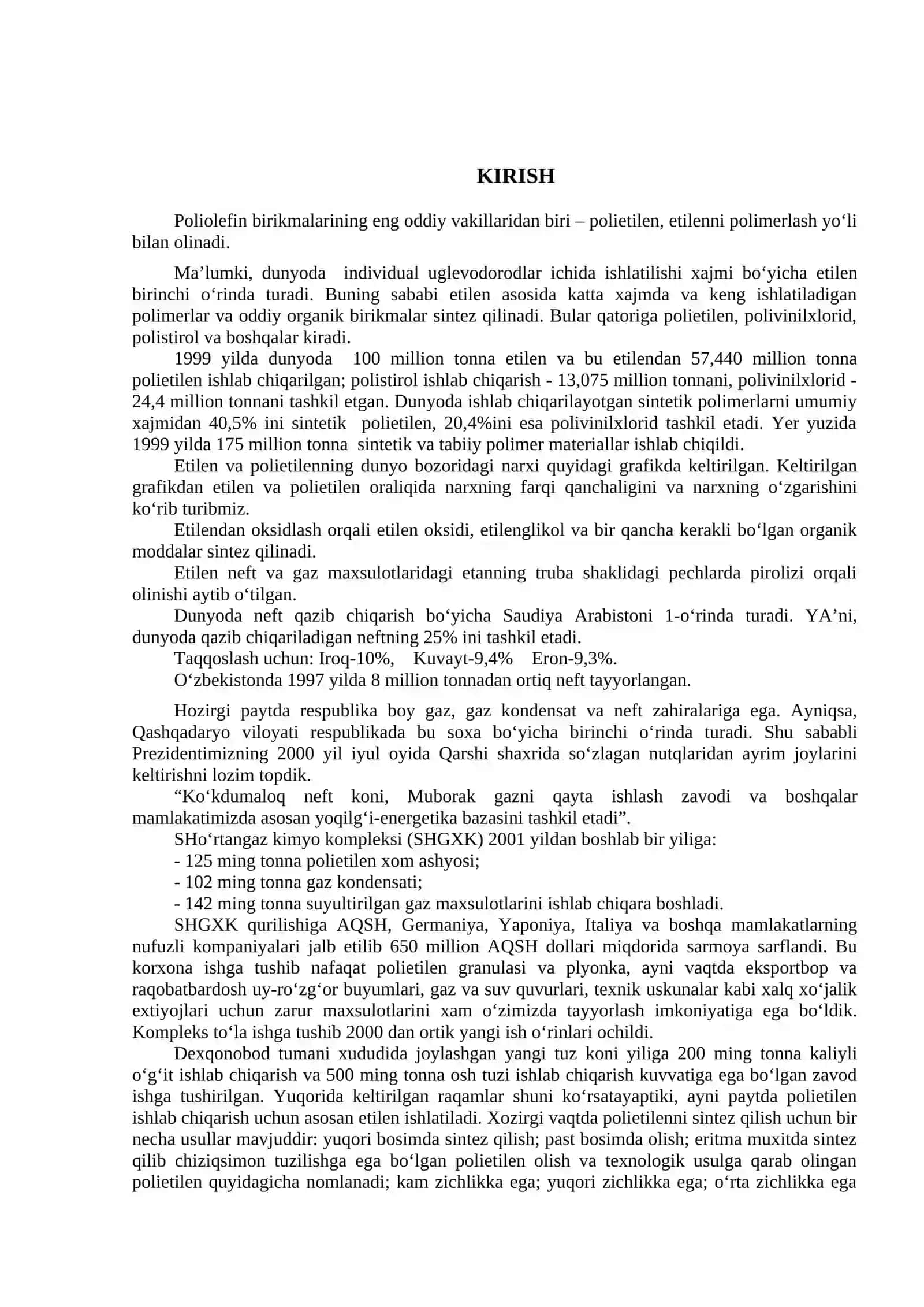 Polietilen uchun qо‘llaniladigan superkonsentratlarni mahalliy xom-ashyolar bilan almashtirish texnologiyasini ishlab chiqish 2