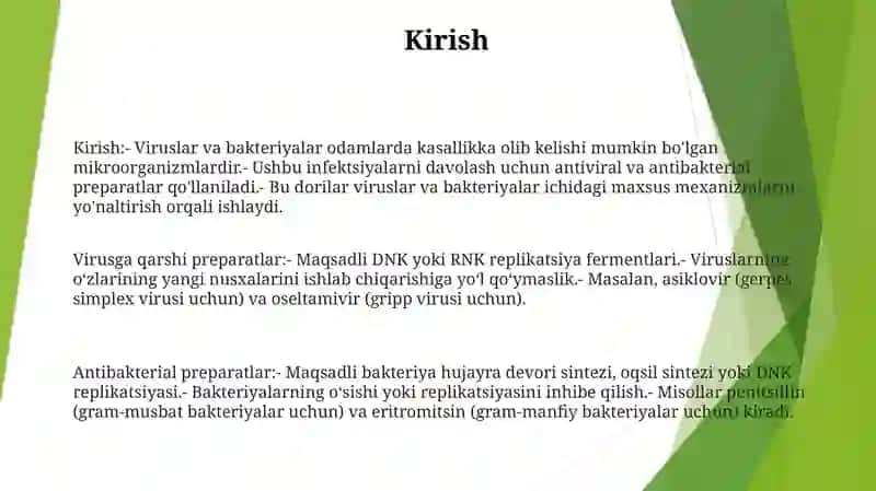 Viruslarga Va Ósmalarga Qarshi Dori Vositalarining Ta'Sir Mexanizmi Dnk Rnk Fermentlariga Nisbatan 2