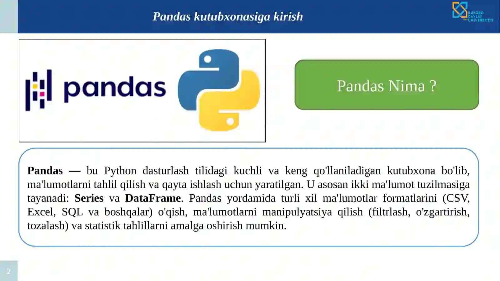 Pandas kutubxonasiga kirish 2