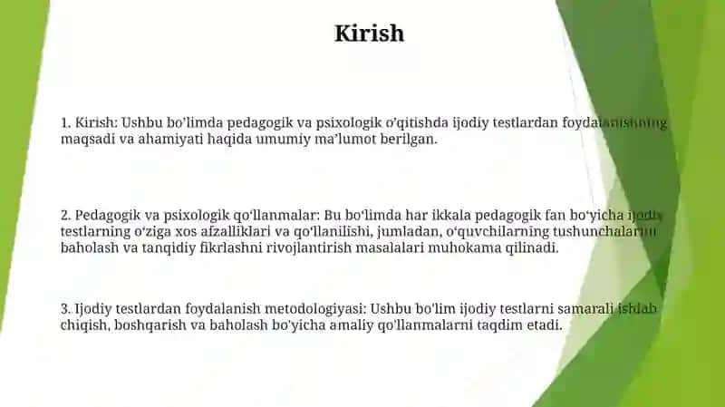Pedagogik Va Psixologik Fanlarni OʻQitishda Ijodiy Testlardan Foydalanish Metodikasi 2