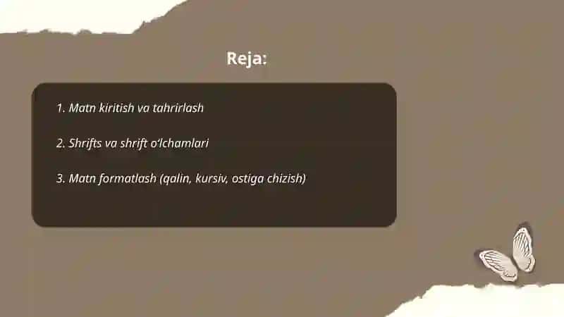 Matn protsesrlarida ishlash 2