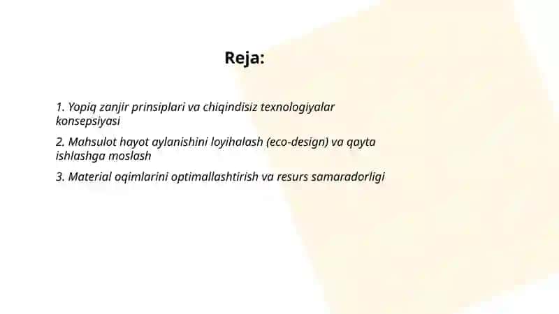Yopiq zanjirli chiqindisiz texnologiyalar yaratish 2