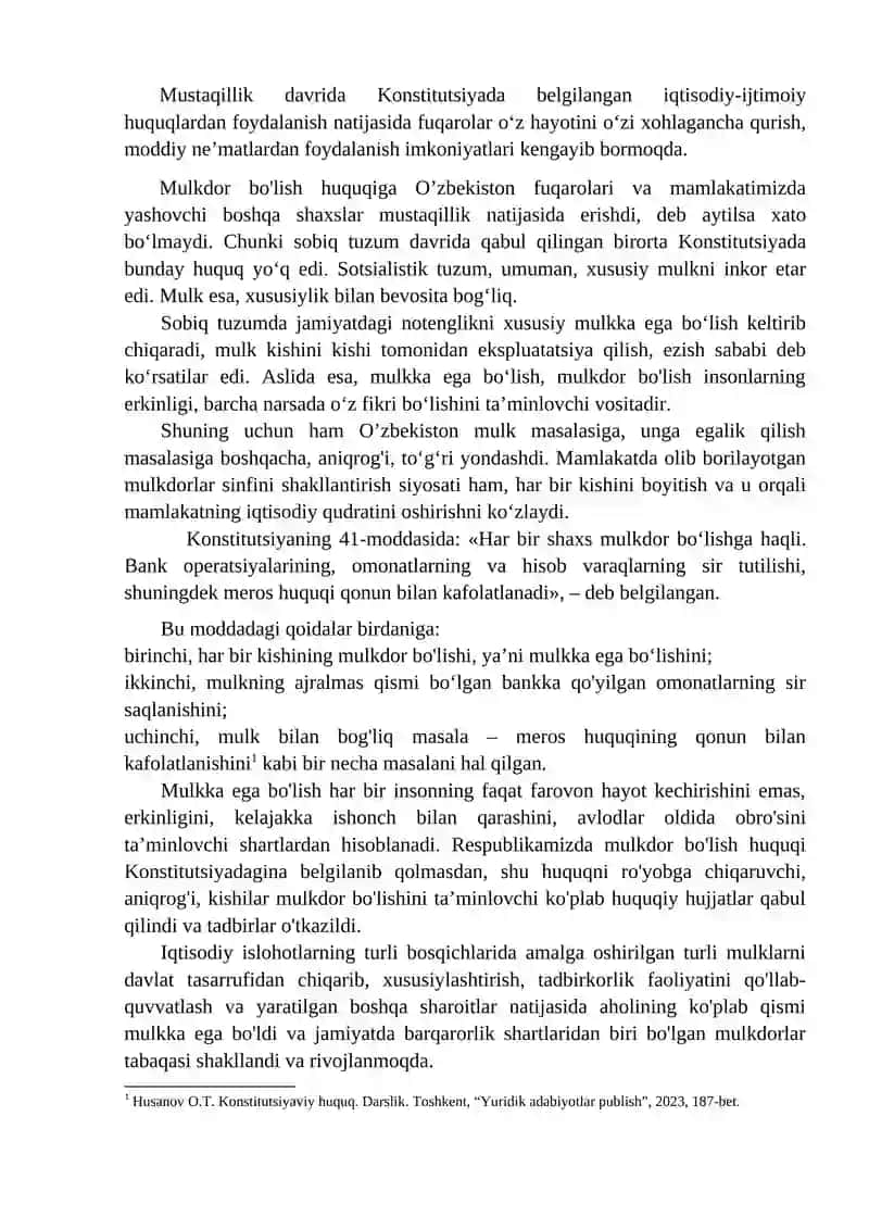O‘zbekiston Respublikasi Konstitutsiyasida Fuqarolarning Iqtisodiy, Ijtimoiy, Madaniy va Ekologik Huquqlari 2