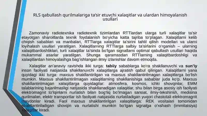 RLS qabullash qurilmalariga ta’sir etuvchi xalaqitlar va ulardan himoyalanish usullari 2