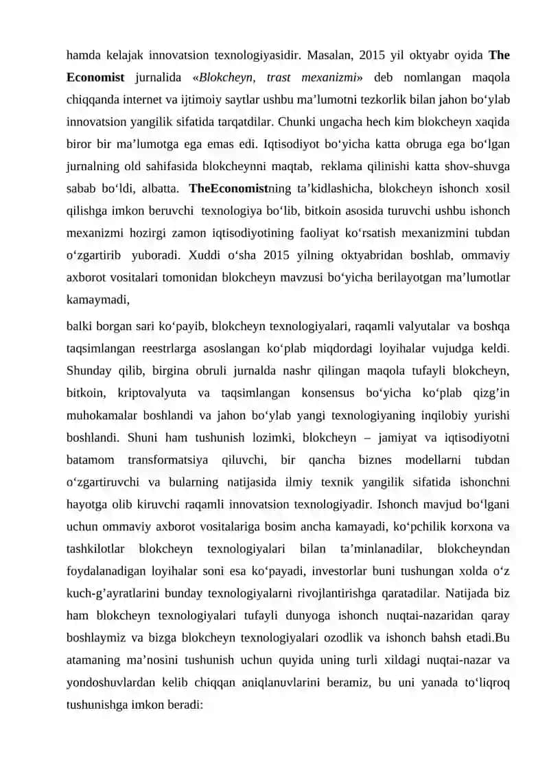 Blokcheyn texnologiyalari, uning yaratilishi va ishlatilishi 2