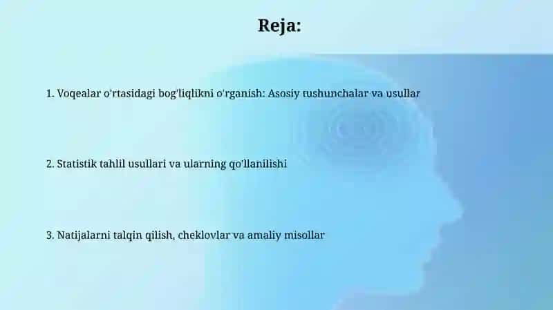 Voqealar o'rtasidagi bog'liqlikni o'rganish: Asosiy tushunchalar va usullar 2