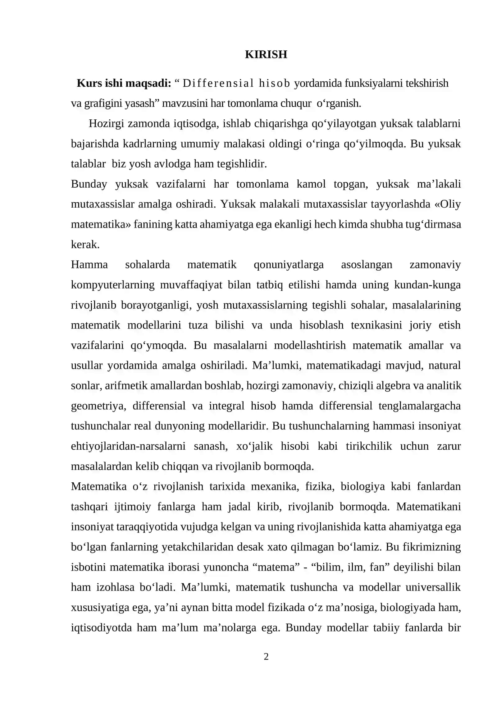 Differensial hisob yordamida funksiyalarni tekshirish va grafigini yasash 2