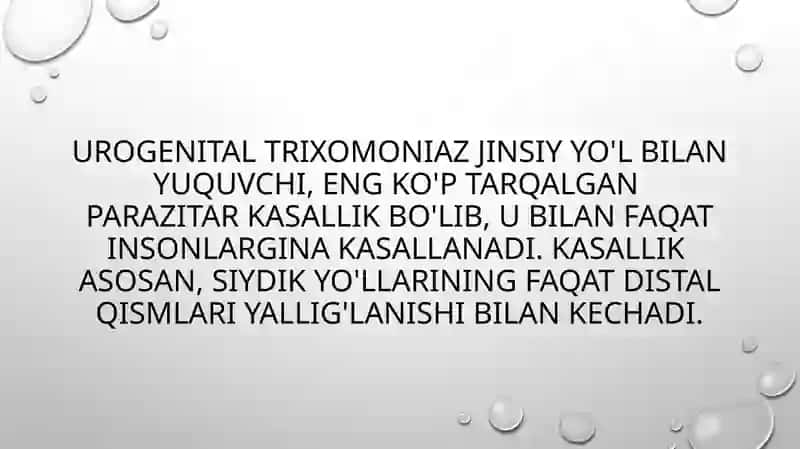 Trixomoniaz etio-patogenezi, klinikasi diagnostikasi va davolashi 2