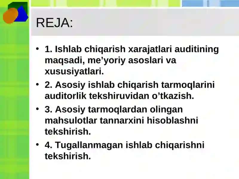 Mahsulot ishlab chiqarish va sotishning auditi 2