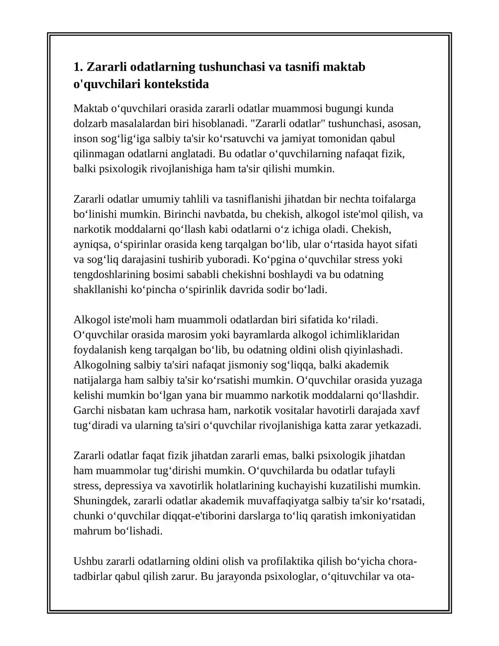MAKTAB OQUVCHILARINING SOGLIQ UCHUN ZARARLI ODATLARI PSIXOPROFILAKTIKASI 2