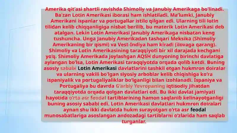 ХIХ ASRNING 30-70 YILLARIDA LOTIN AMERIKASI DAVLATLARINING IJTIMOIY –IQTISODIY AHVOLI 2