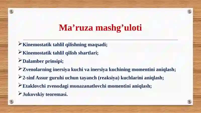 Mexanizmlarni kinemostatik tekshirish 2