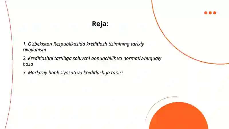 O‘zbekiton respublikasida kreditlash tizimi va rivojlantirish istiqbollari 2