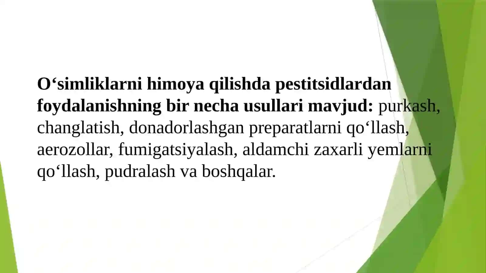 PESTITSIDLAR BILAN ISHLASHNI TASHKIL ETISH VA TEXNIKA XAVFSIZLIGI 2