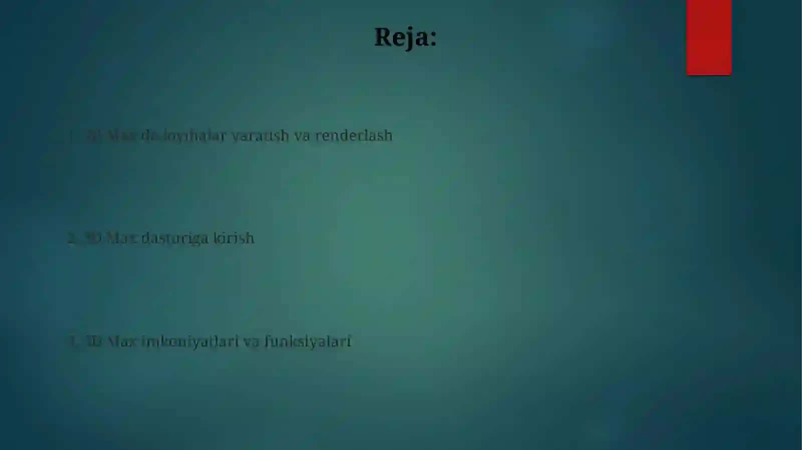 3D MAX dasturiy elementlari va uning imkoniyatlari 2