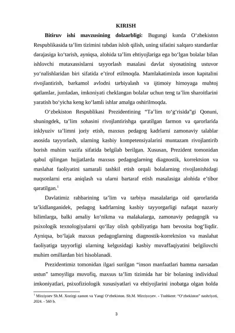 BO‘LAJAK MAXSUS PEDAGOGLARNI DIAGNOSTIK-KORREKTSION VA MASLAHAT FAOLIYATIGA KASBIY TAYYORGARLIGINI RIVOJLANTIRISH 2