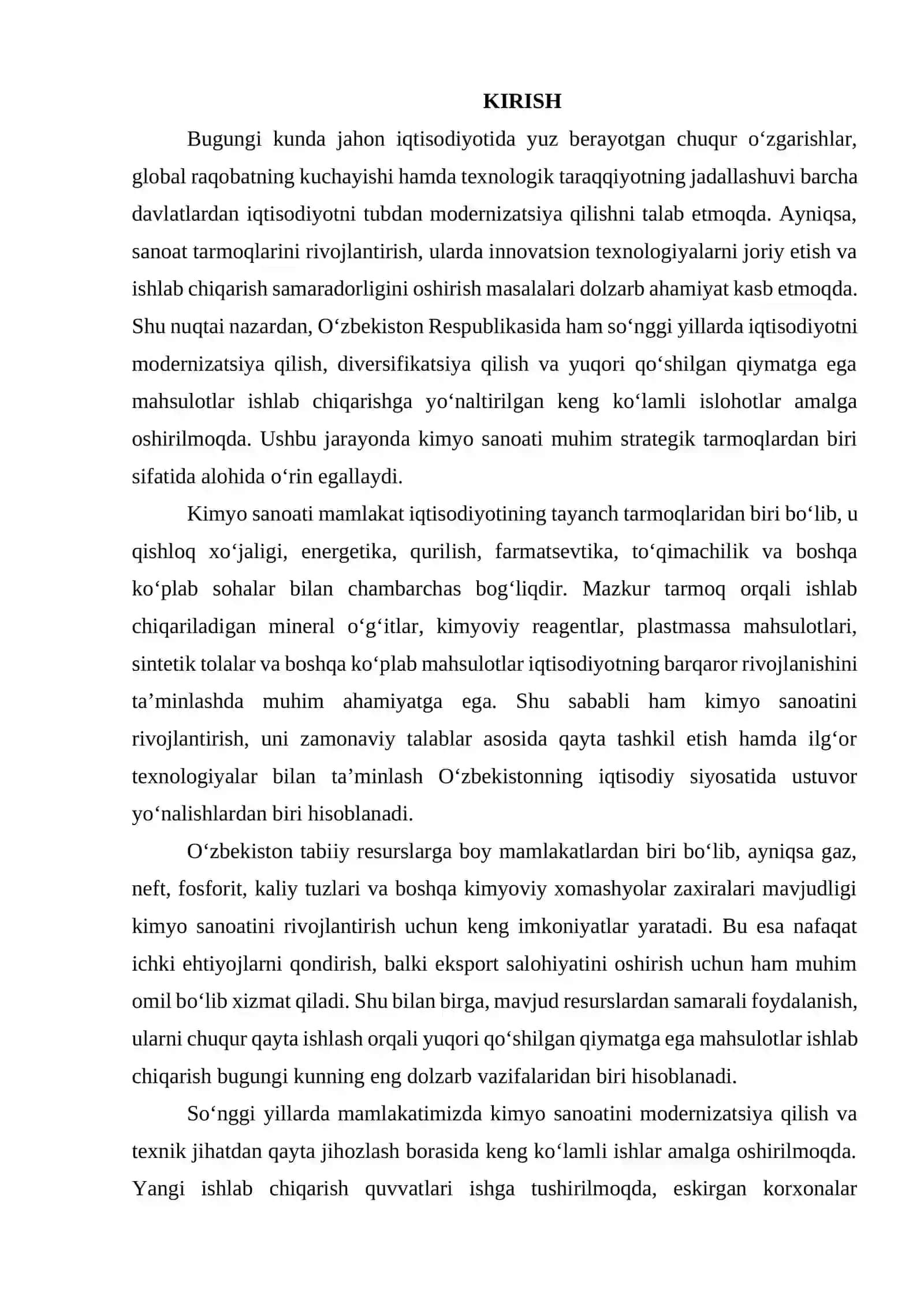IQTISODIYOTNI MODERNIZATSIYALASH SHAROITIDA O‘ZBEKISTON KIMYO SANOATINING RIVOJLANISHI 2
