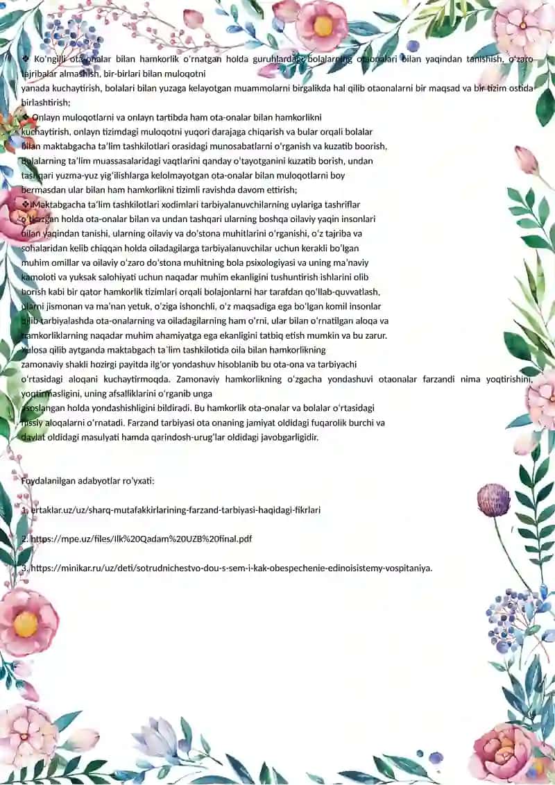 Maktabgacha ta'lim tashkilotining oila bilan ishlash shakllari 2