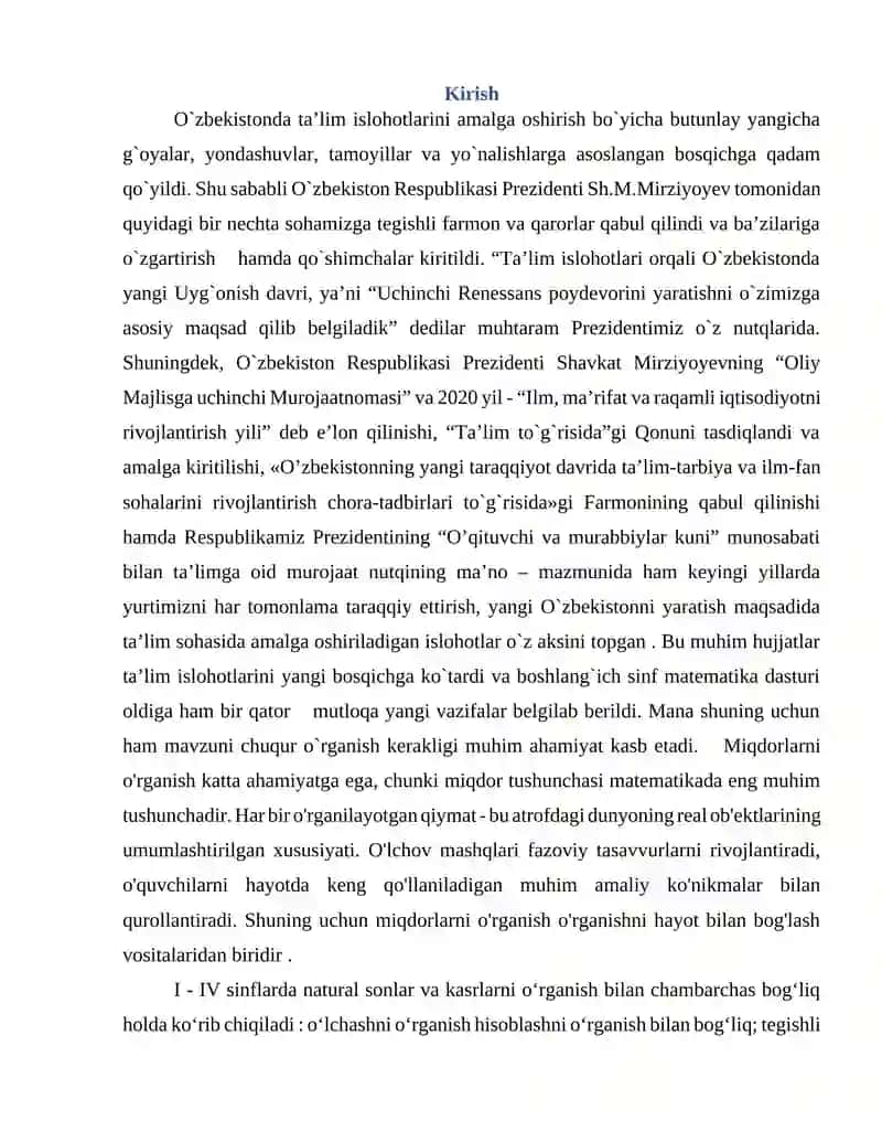 Boshlang'ich maktabda massani o'rganish metodikasi 2