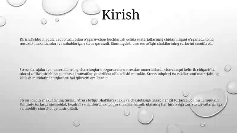 Vaqt BoʻYicha Davriy OʻZgaruvchan Kuchlanishlarda Materiallarining Mustahkamligi, Toliqish Yemirlish Va Uning Sabablari Kuchlanishlar Simlarining Turlari 2