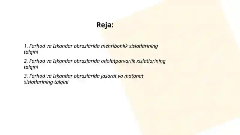 Farhod va Iskandar obrazlarida odamiylik xislatlarining talqini 2