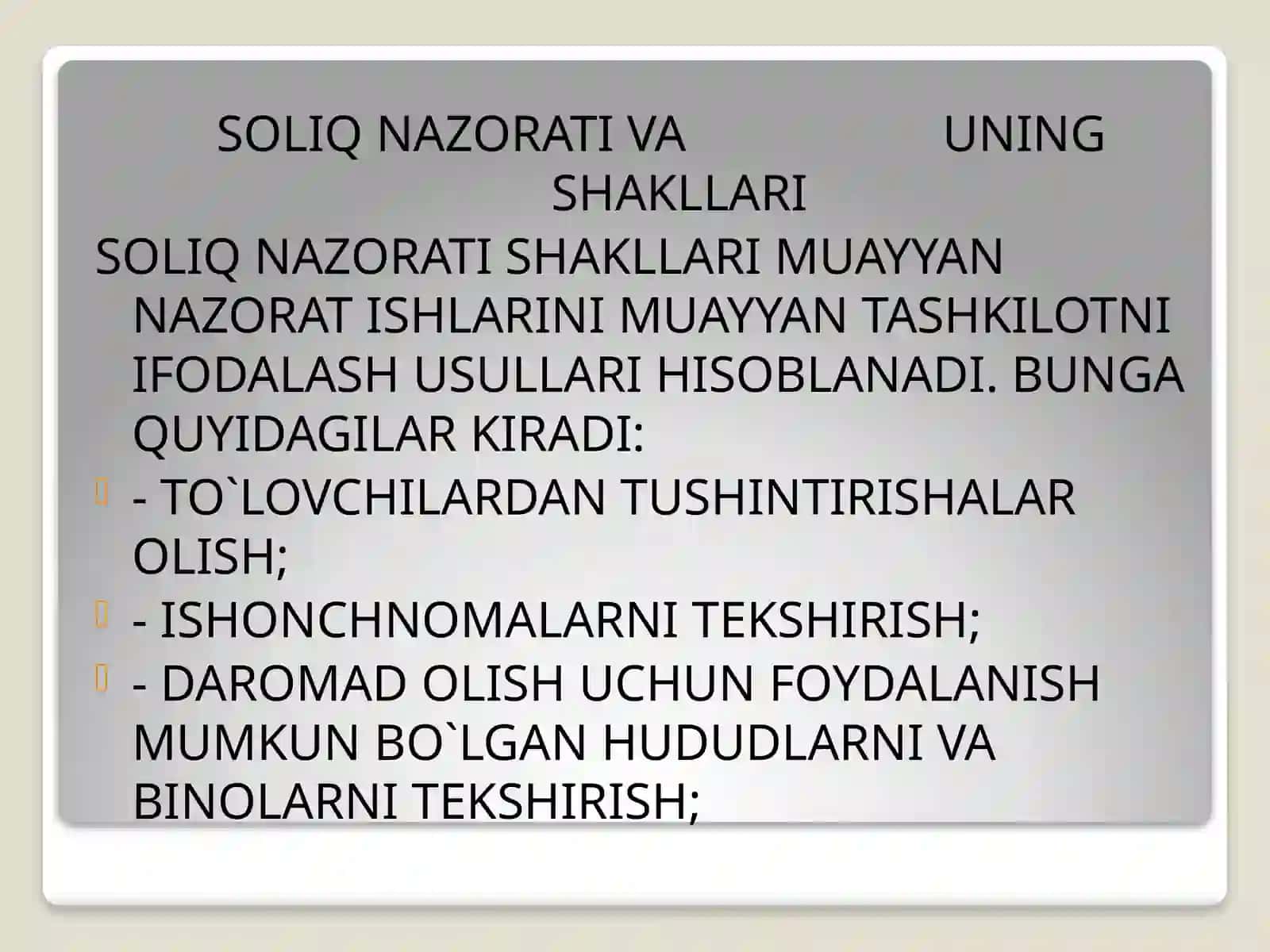 SOLIQ NAZORATI VA UNING SHAKLLARI 2