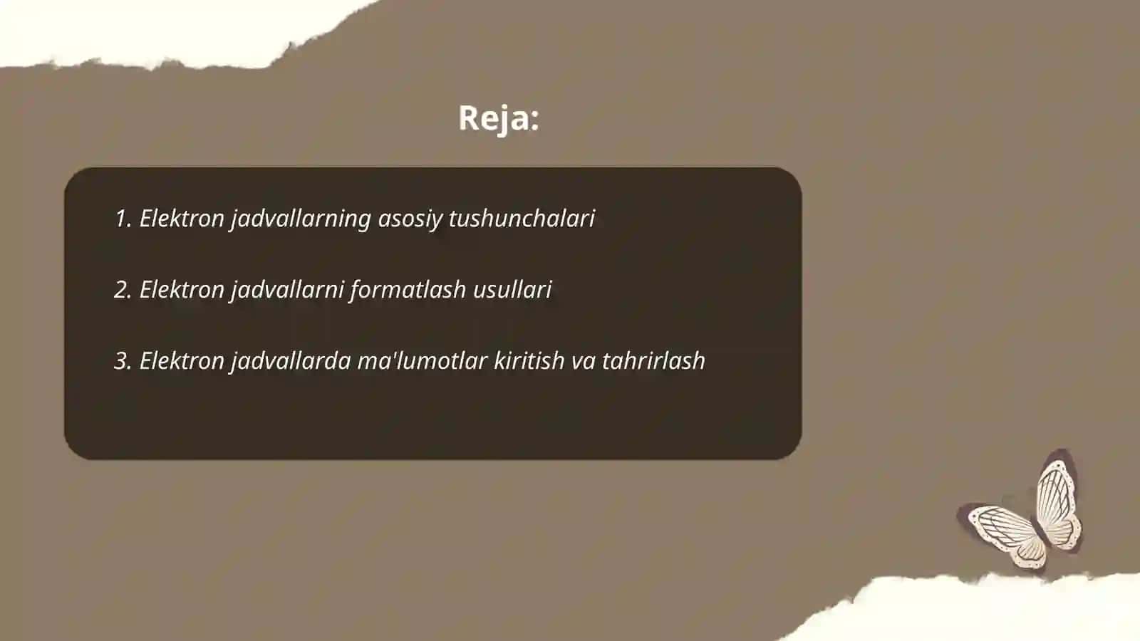 Elektron jadvallar bilan ishlash texnologiyasi 2