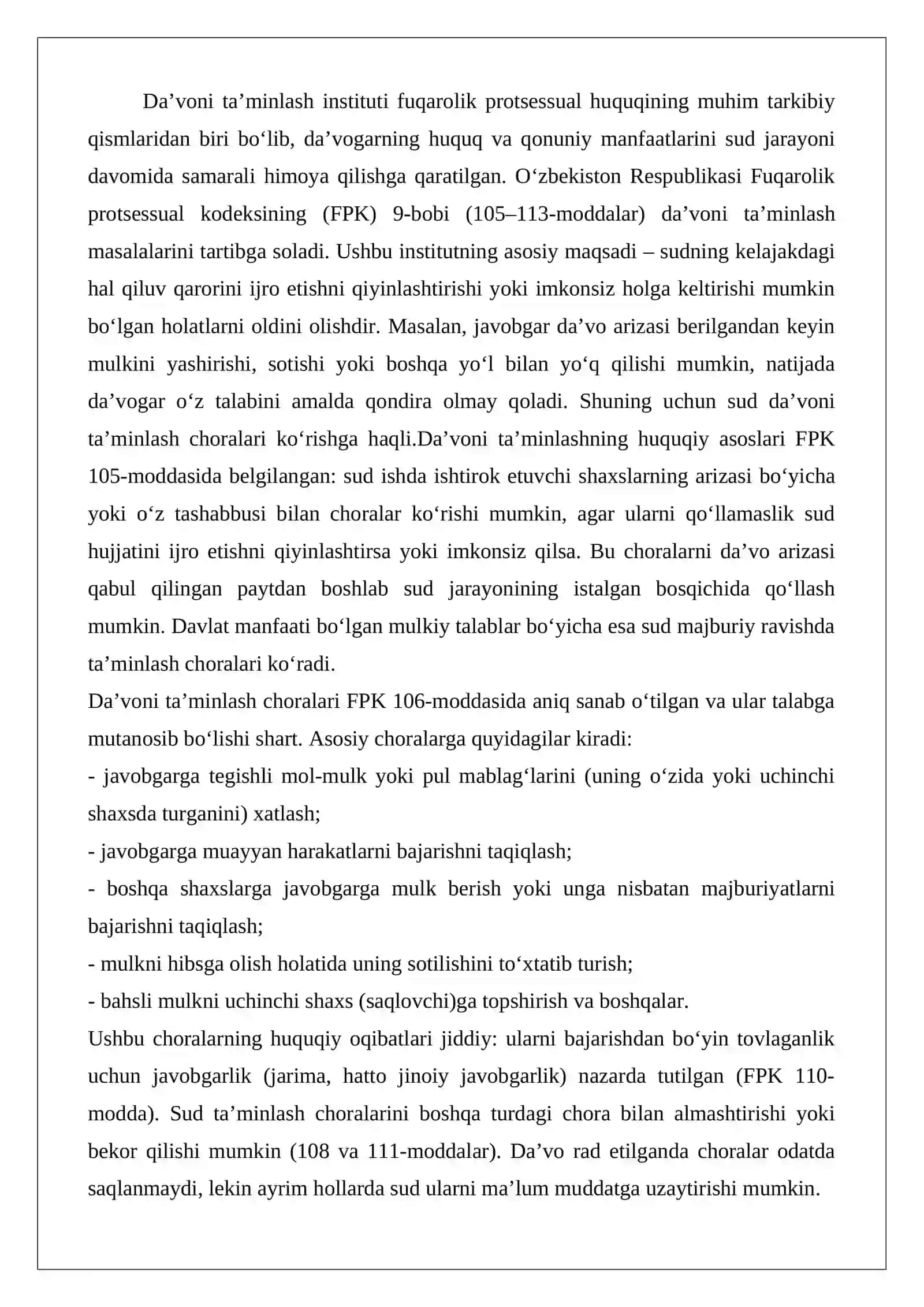 Da’voni ta’minlash tushunchasi va choralari 2