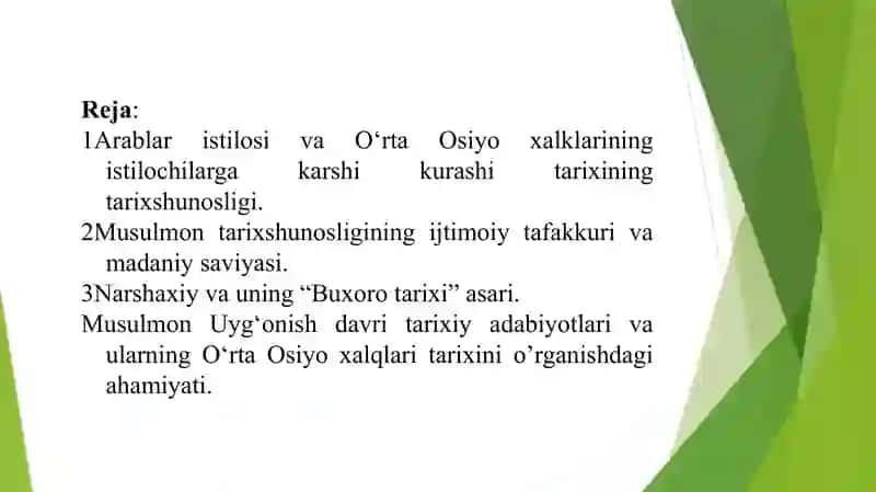 ILK OʻRTA ASRLARDA OʻRTA OSIYODA  TARIXIY BILIMLARNING RIVOJLANISHI 2