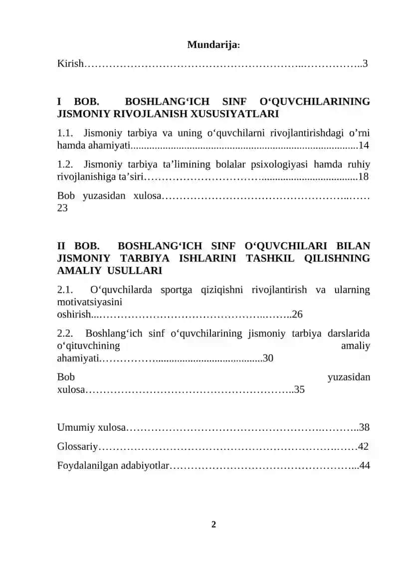 Boshlangʻich sinf o'quvchilari bilan jismoniy tarbiya ishlarini tashkil qilish usullari (KURS ISHI) 2