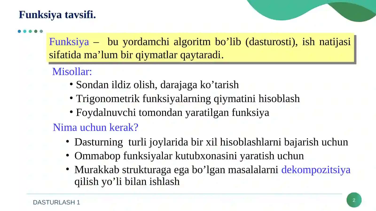 Funksiya tavsifi 2