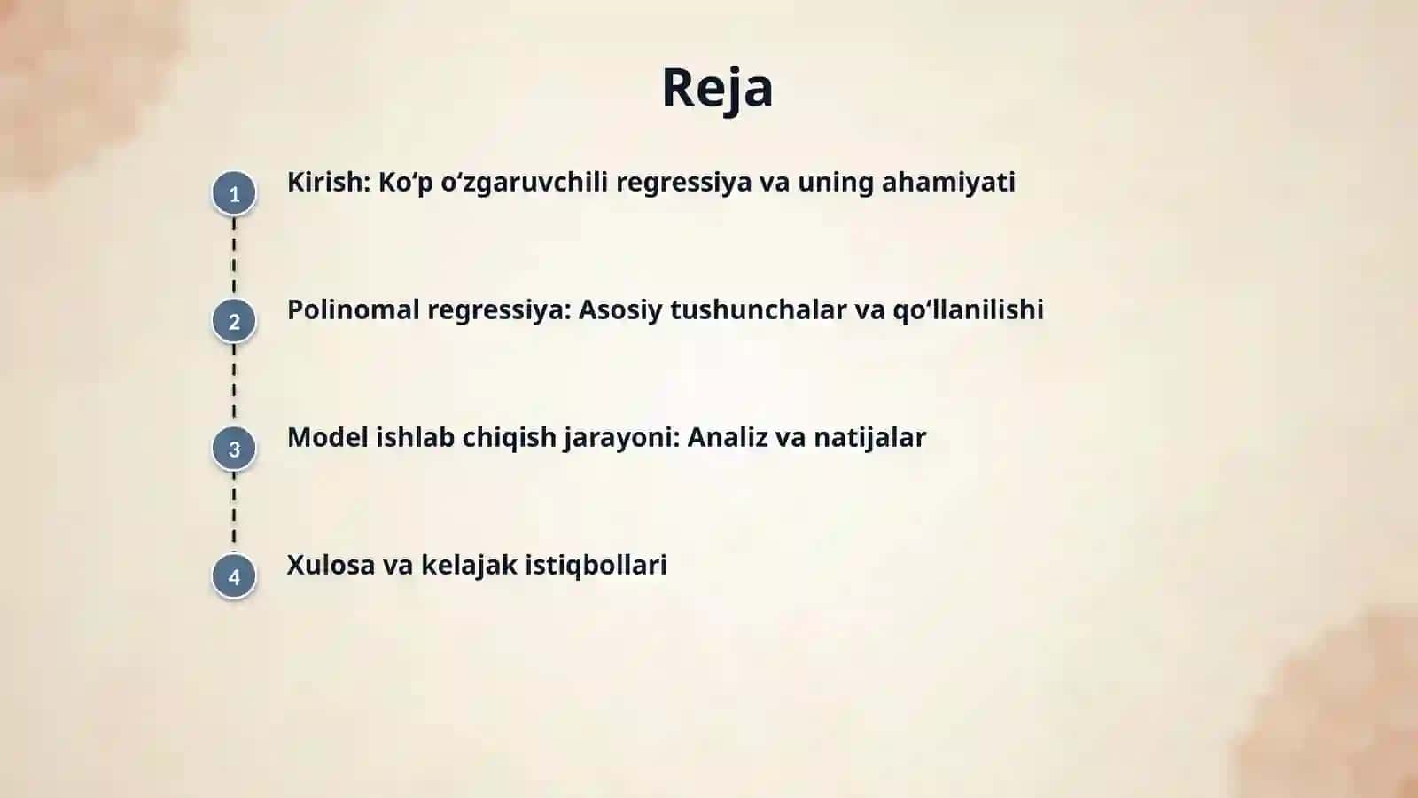 Ko‘p o‘zgaruvchili chiqizli regressiya va Polinomal regressiya asosida model ishlab chiqish. 2