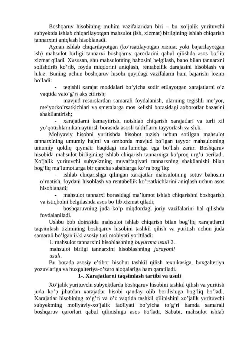 Xarajatlar hisobi va tan narxi kalkulyatsiyasi 2
