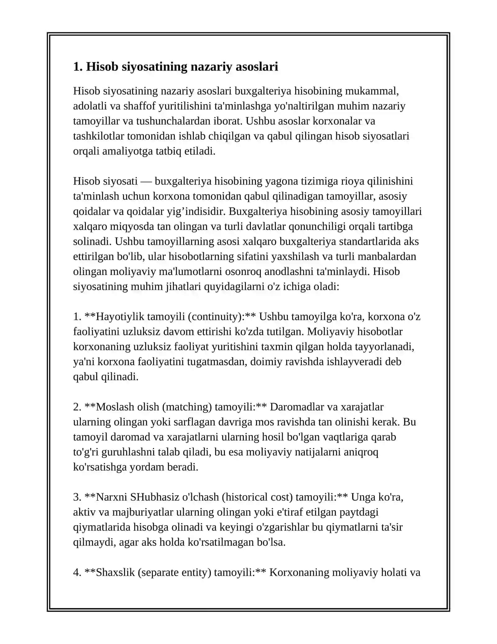 HISOB SIYOSATINING USLUBIY ASOSLARI VA UNI QO'LLASH TARTIBI 2