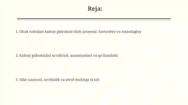 Oxakdan kalsiy gidrooksid tayyorlash jarayoni 2