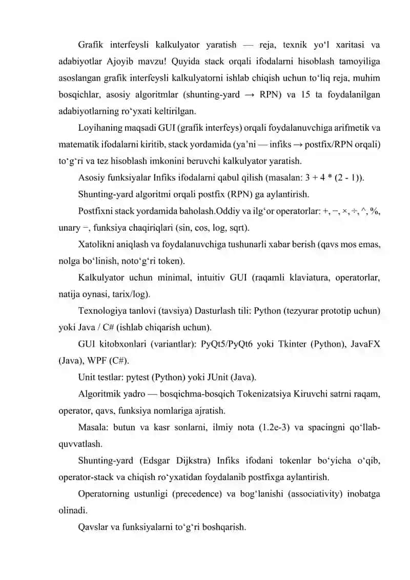 GRAFIK INTERFEYSLI KALKULYATOR YARATISH (STACK ORQALI IFODALARNI HISOBLASH) 2