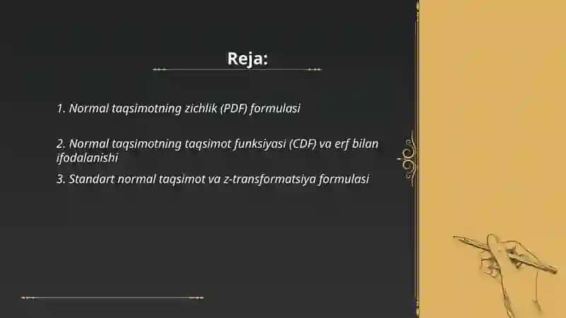 Normal taqsimotning matematik formulalari va uning xususiyatlari 2