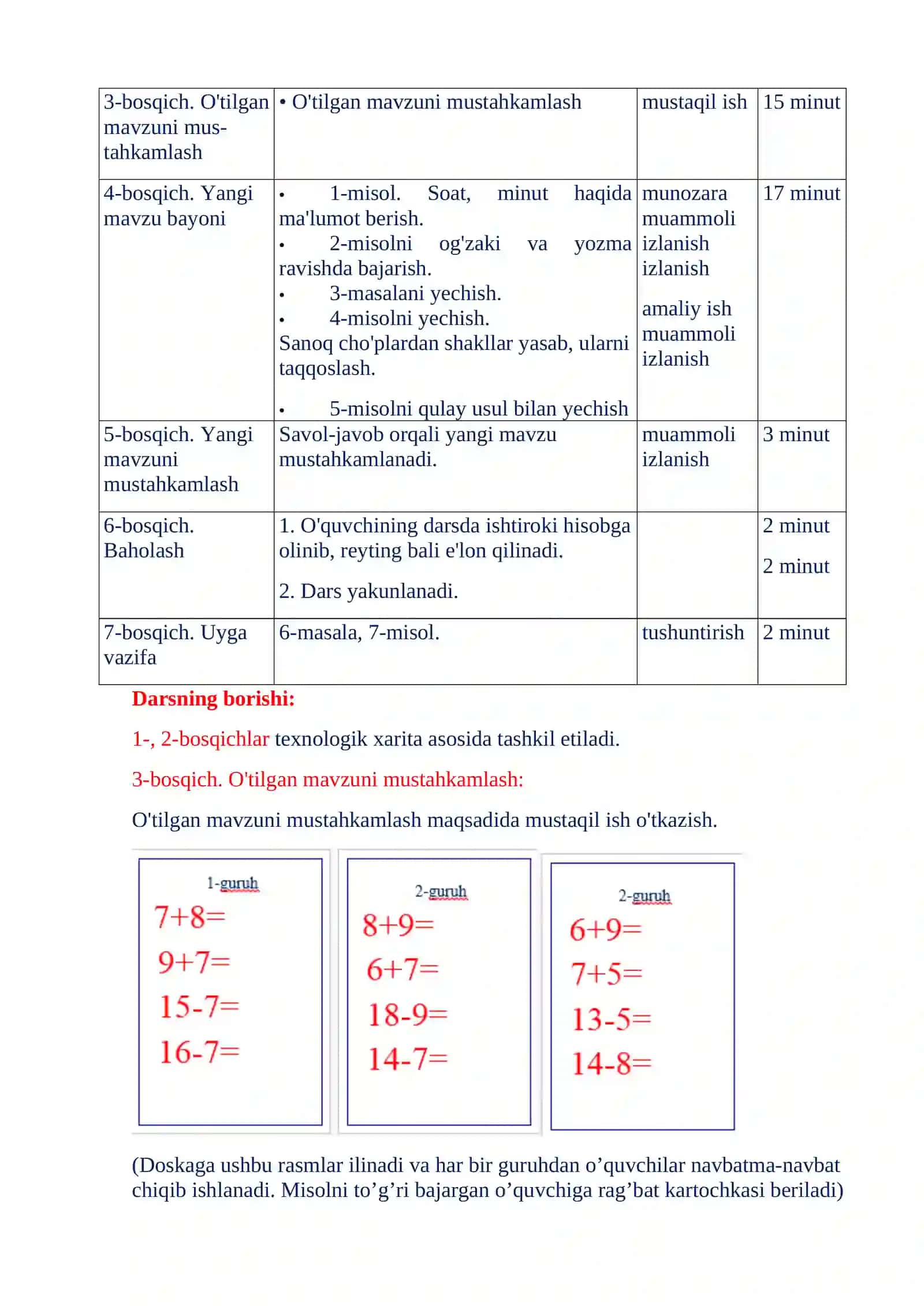 Soat, minut. 100-6 ko'rinishdagi misollarni yechish (50-51-betlar) 2