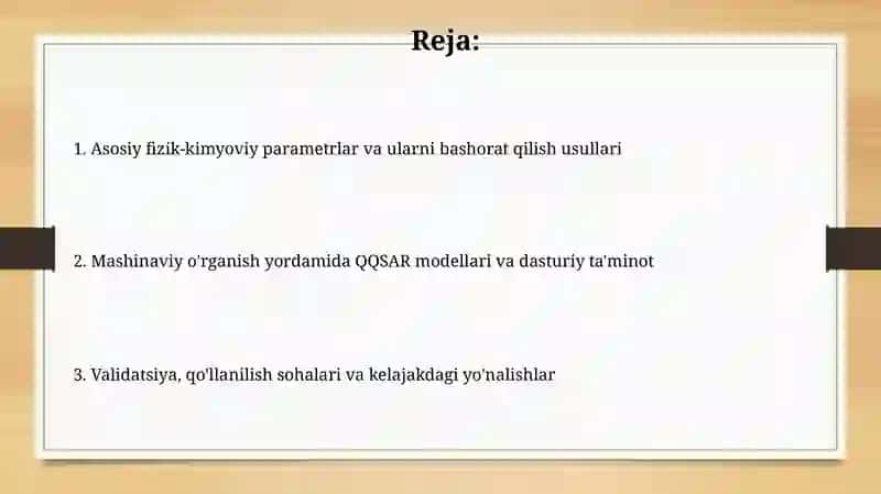 O'rganilmagan birikmalarning fizik kimyoviy parametrlarini bashorat qilish 2